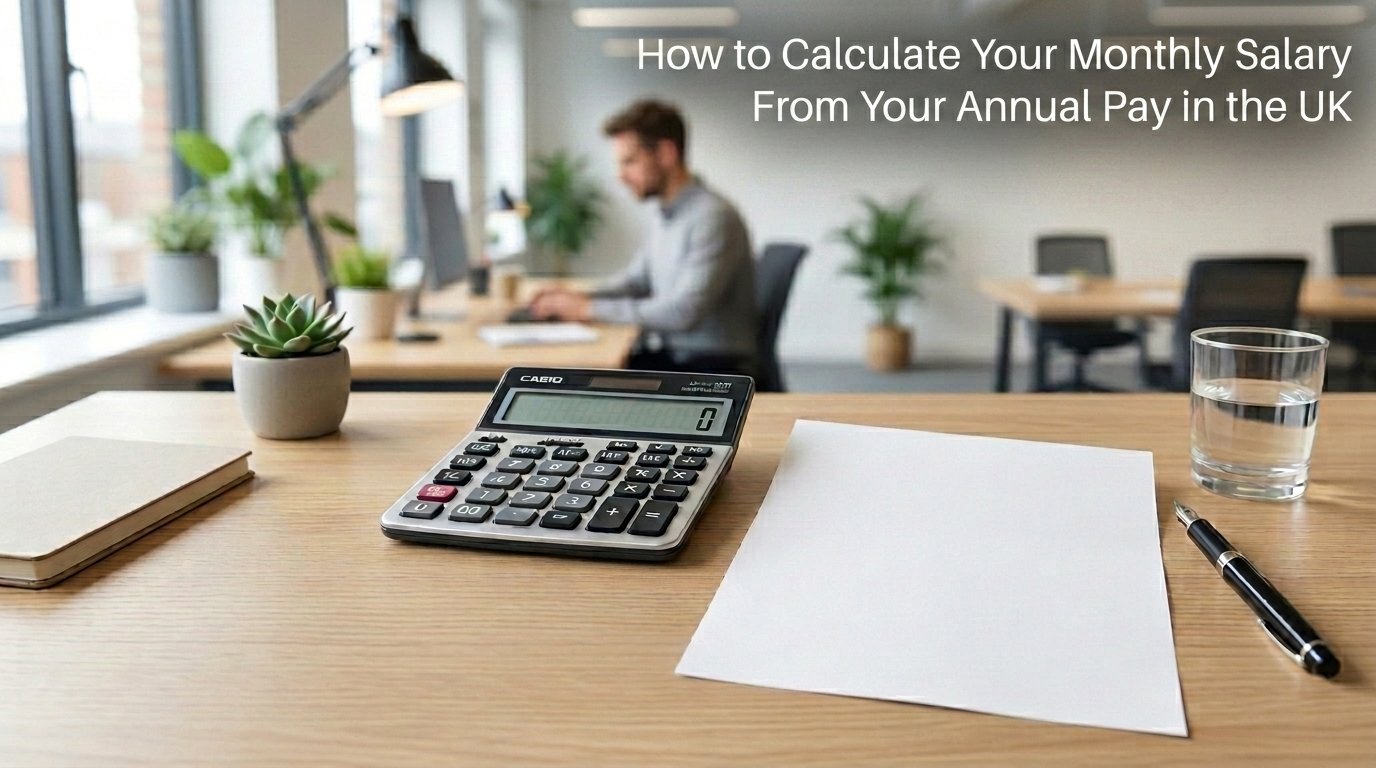 How to calculate monthly salary from annual pay in the UK using a calculator and salary calculation worksheet